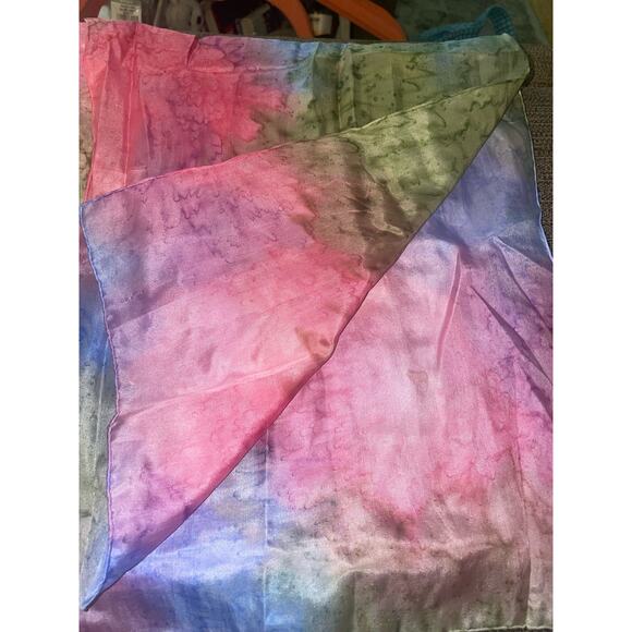 Rectangular Multi-color Silk Scarf Babushka Neck Wrap - Picture 2 of 4